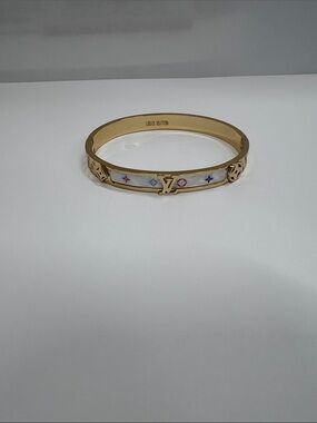 Louis Vuitton Gold and White Enamel Bangle with Multicolor Monogram